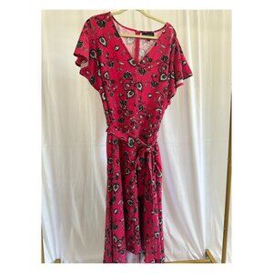 Lane Bryant Lena style V-neck High/Low Vibrant Pink Paisley Midi Dress 24W